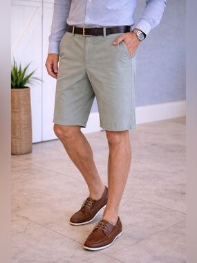 Caribbean Sage Flat-Front Cotton Shorts linen/cotton blend BB10